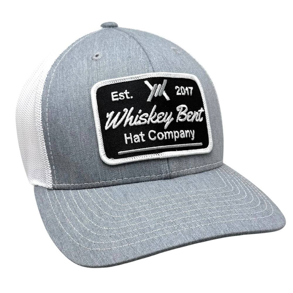 Whiskey Bent Trucker Hat Gray White Mesh Snapback Baseball Cap Embroidered Patch